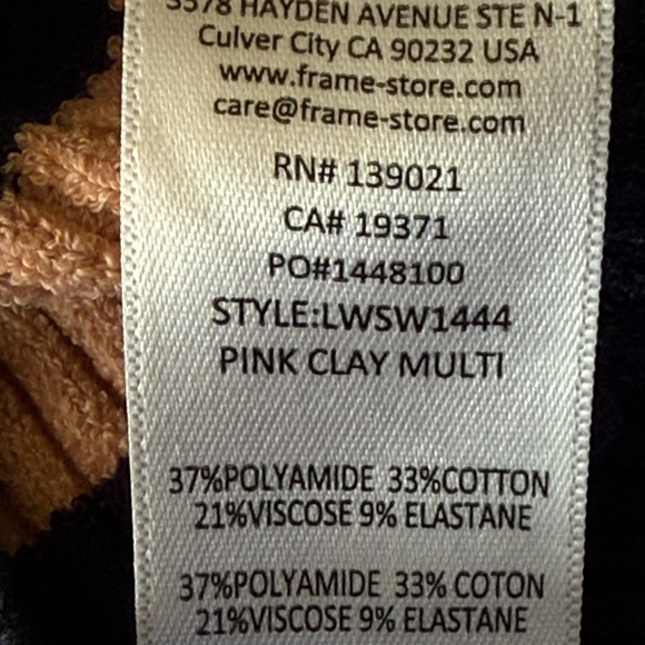 Frame Ribbed Short Sleeve Striped Pullover Sweater in Pink Clay Multi Size XS - Picture 7 of 12